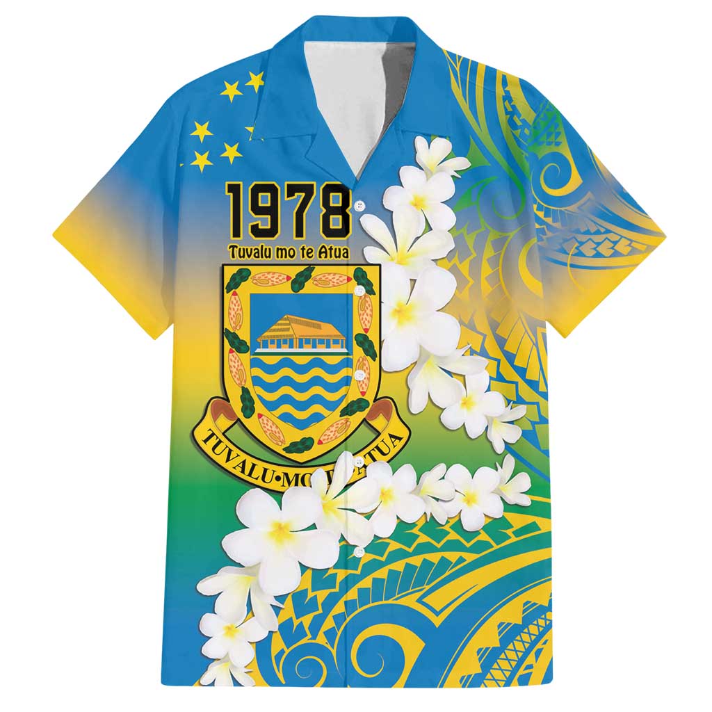 Personalised Tuvalu 1978 Independence Day Family Matching Off Shoulder Maxi Dress and Hawaiian Shirt Polynesian Plumeria Style LT9 Dad's Shirt - Short Sleeve Gradient - Polynesian Pride
