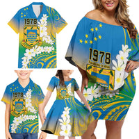 Personalised Tuvalu 1978 Independence Day Family Matching Off Shoulder Short Dress and Hawaiian Shirt Polynesian Plumeria Style LT9 - Polynesian Pride