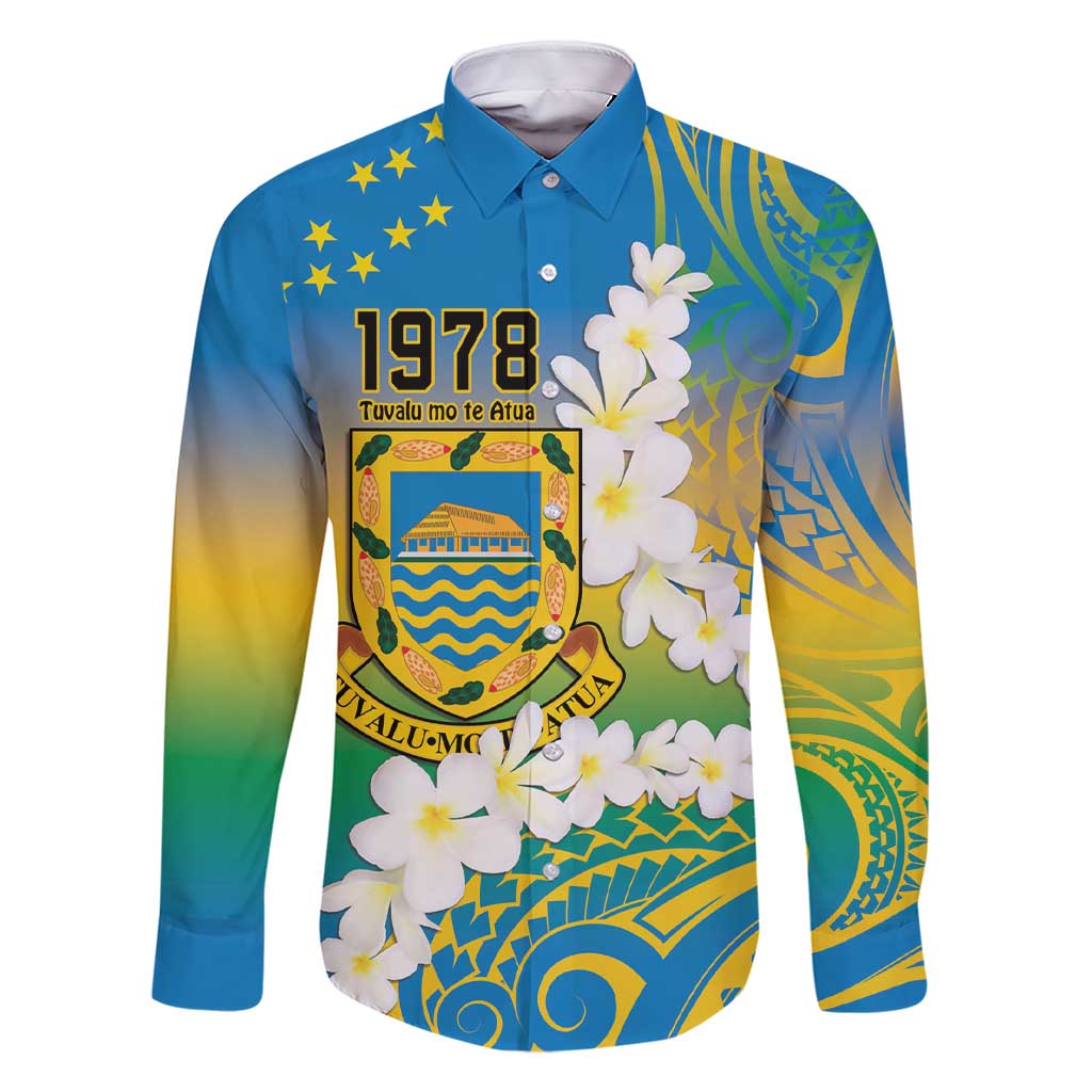 Personalised Tuvalu 1978 Independence Day Family Matching Short Sleeve Bodycon Dress and Hawaiian Shirt Polynesian Plumeria Style LT9 Dad's Shirt - Long Sleeve Gradient - Polynesian Pride