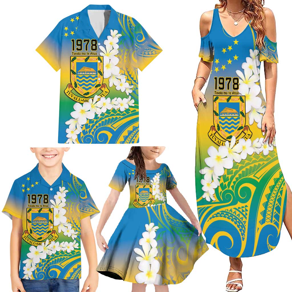 Personalised Tuvalu 1978 Independence Day Family Matching Summer Maxi Dress and Hawaiian Shirt Polynesian Plumeria Style LT9 - Polynesian Pride