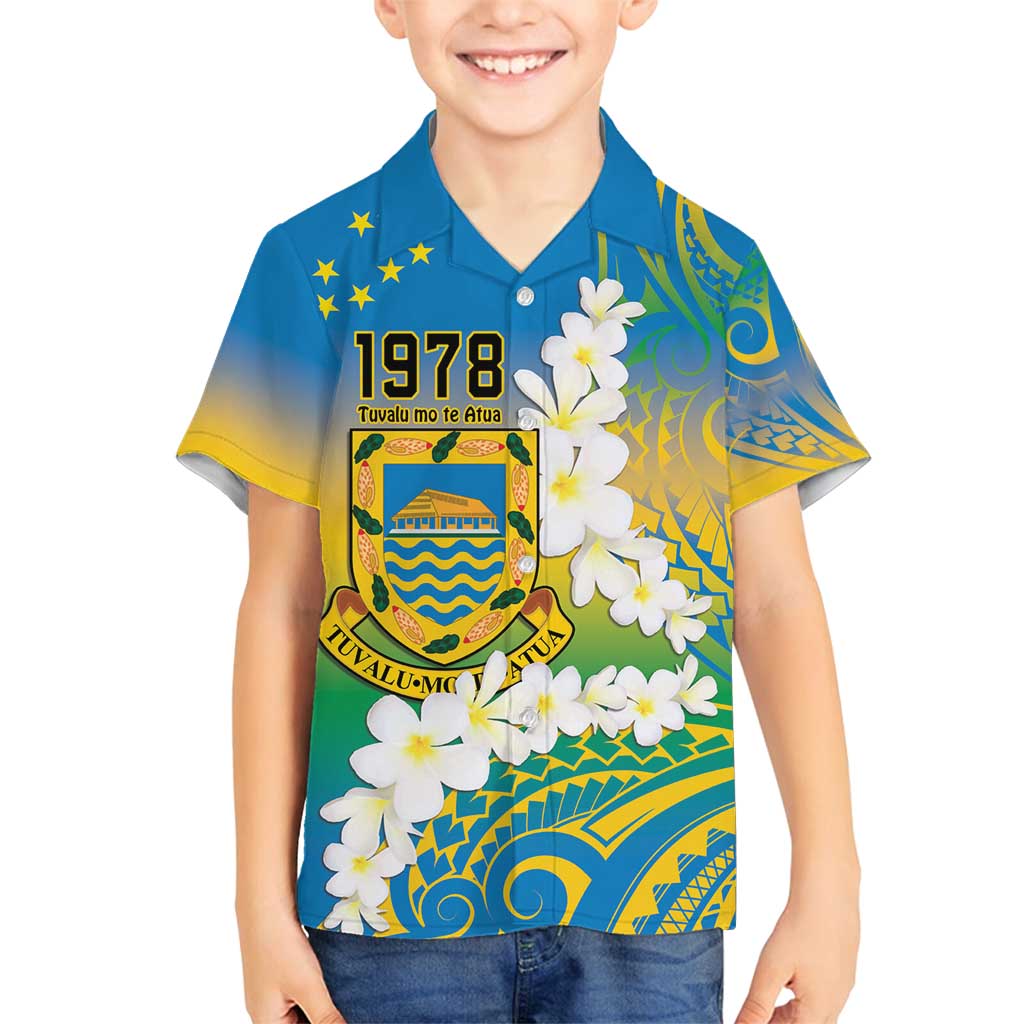 Personalised Tuvalu 1978 Independence Day Family Matching Summer Maxi Dress and Hawaiian Shirt Polynesian Plumeria Style LT9 Son's Shirt Gradient - Polynesian Pride