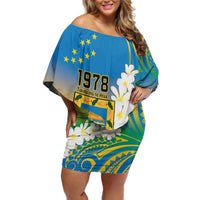 Personalised Tuvalu 1978 Independence Day Off Shoulder Short Dress Polynesian Plumeria Style LT9 Women Gradient - Polynesian Pride