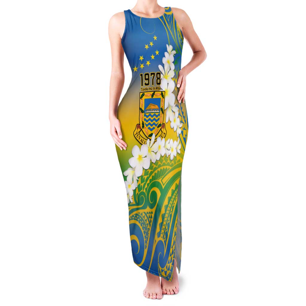 Personalised Tuvalu 1978 Independence Day Tank Maxi Dress Polynesian Plumeria Style LT9 Women Gradient - Polynesian Pride