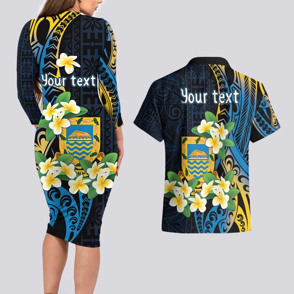Personalised Tuvalu Beautiful Plumeria Flower Couples Matching Long Sleeve Bodycon Dress and Hawaiian Shirt LT9 - Polynesian Pride