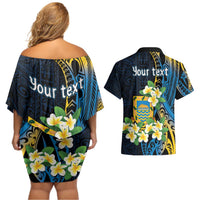 Personalised Tuvalu Beautiful Plumeria Flower Couples Matching Off Shoulder Short Dress and Hawaiian Shirt LT9 - Polynesian Pride