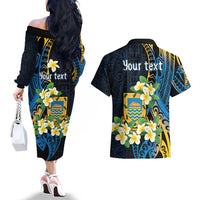 Personalised Tuvalu Beautiful Plumeria Flower Couples Matching Off The Shoulder Long Sleeve Dress and Hawaiian Shirt LT9 - Polynesian Pride
