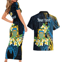 Personalised Tuvalu Beautiful Plumeria Flower Couples Matching Short Sleeve Bodycon Dress and Hawaiian Shirt LT9 - Polynesian Pride