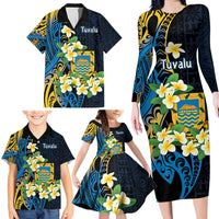 Personalised Tuvalu Beautiful Plumeria Flower Family Matching Long Sleeve Bodycon Dress and Hawaiian Shirt LT9 - Polynesian Pride