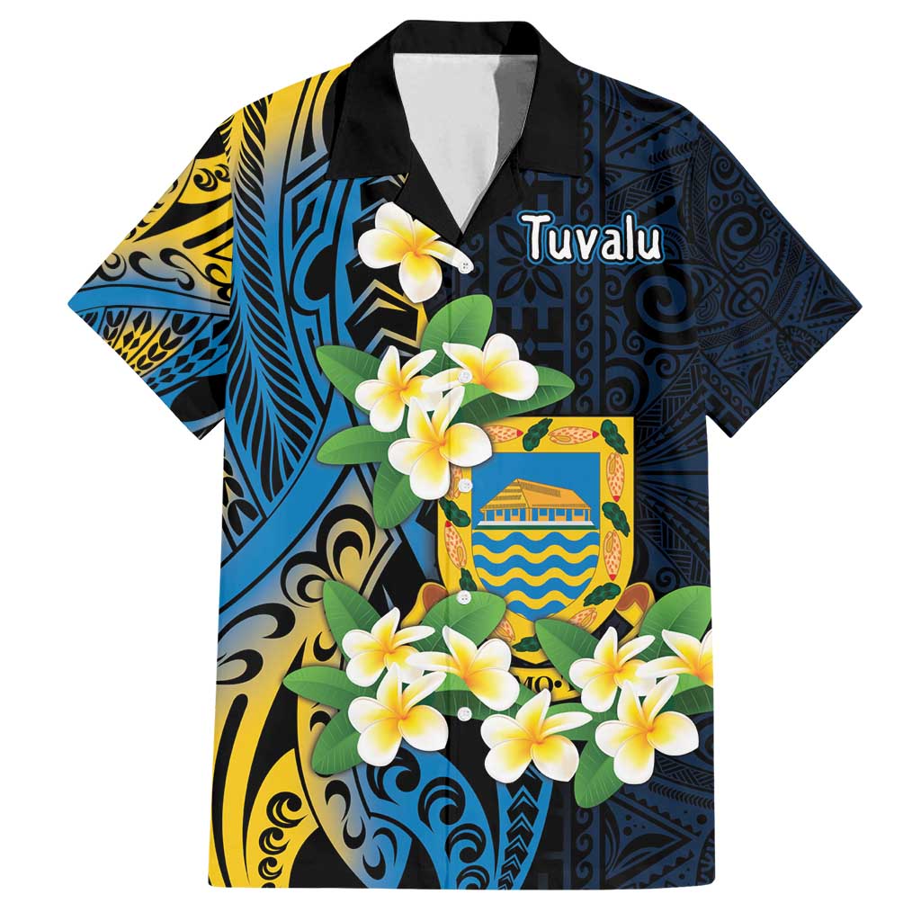 Personalised Tuvalu Beautiful Plumeria Flower Family Matching Long Sleeve Bodycon Dress and Hawaiian Shirt LT9 Dad's Shirt - Short Sleeve Black - Polynesian Pride