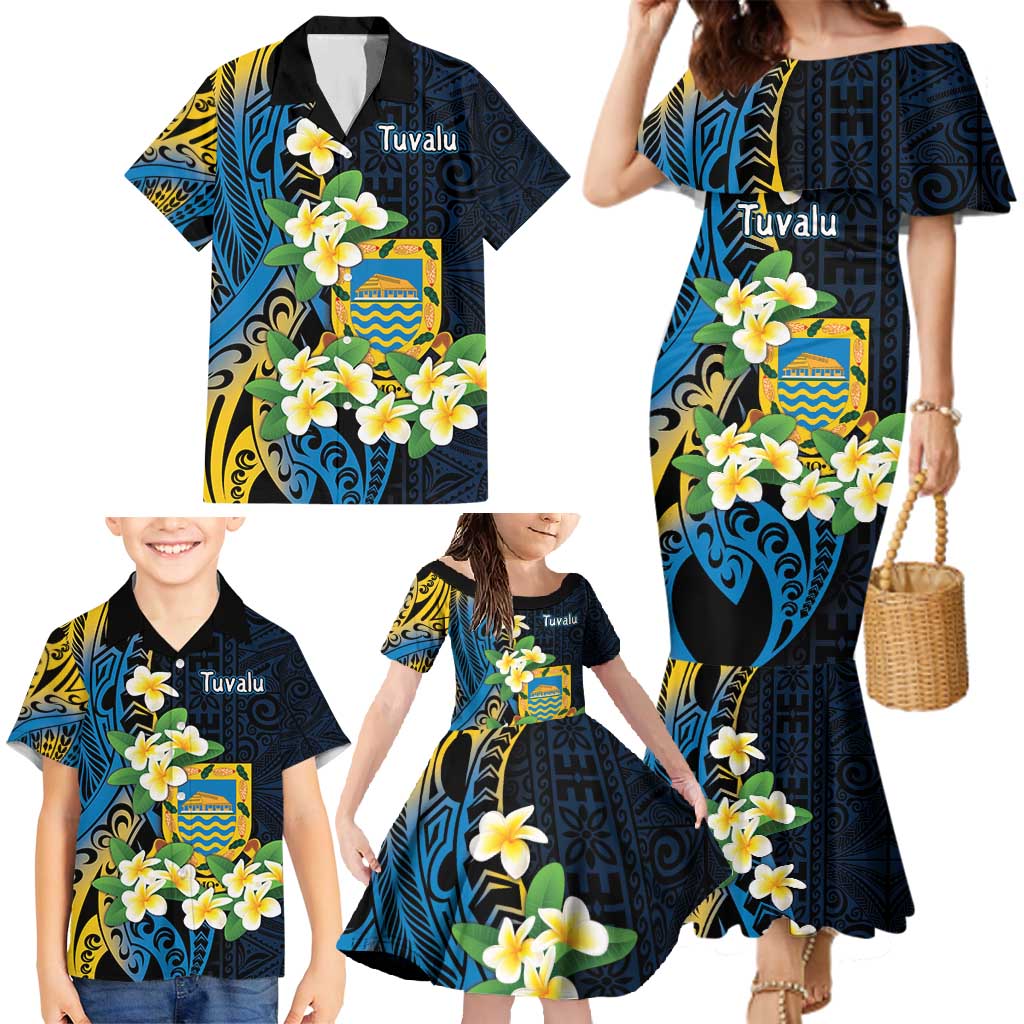 Personalised Tuvalu Beautiful Plumeria Flower Family Matching Mermaid Dress and Hawaiian Shirt LT9 - Polynesian Pride