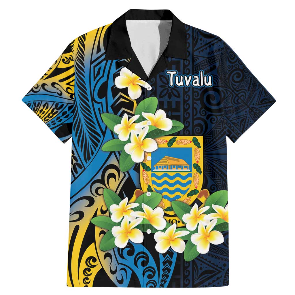 Personalised Tuvalu Beautiful Plumeria Flower Family Matching Mermaid Dress and Hawaiian Shirt LT9 Dad's Shirt - Short Sleeve Black - Polynesian Pride