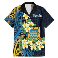 Personalised Tuvalu Beautiful Plumeria Flower Family Matching Mermaid Dress and Hawaiian Shirt LT9 Dad's Shirt - Short Sleeve Black - Polynesian Pride