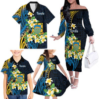 Personalised Tuvalu Beautiful Plumeria Flower Family Matching Off The Shoulder Long Sleeve Dress and Hawaiian Shirt LT9 - Polynesian Pride