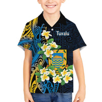 Personalised Tuvalu Beautiful Plumeria Flower Family Matching Off Shoulder Short Dress and Hawaiian Shirt LT9 Son's Shirt Black - Polynesian Pride