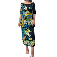 Personalised Tuvalu Beautiful Plumeria Flower Family Matching Puletasi and Hawaiian Shirt LT9 Mom's Dress Black - Polynesian Pride