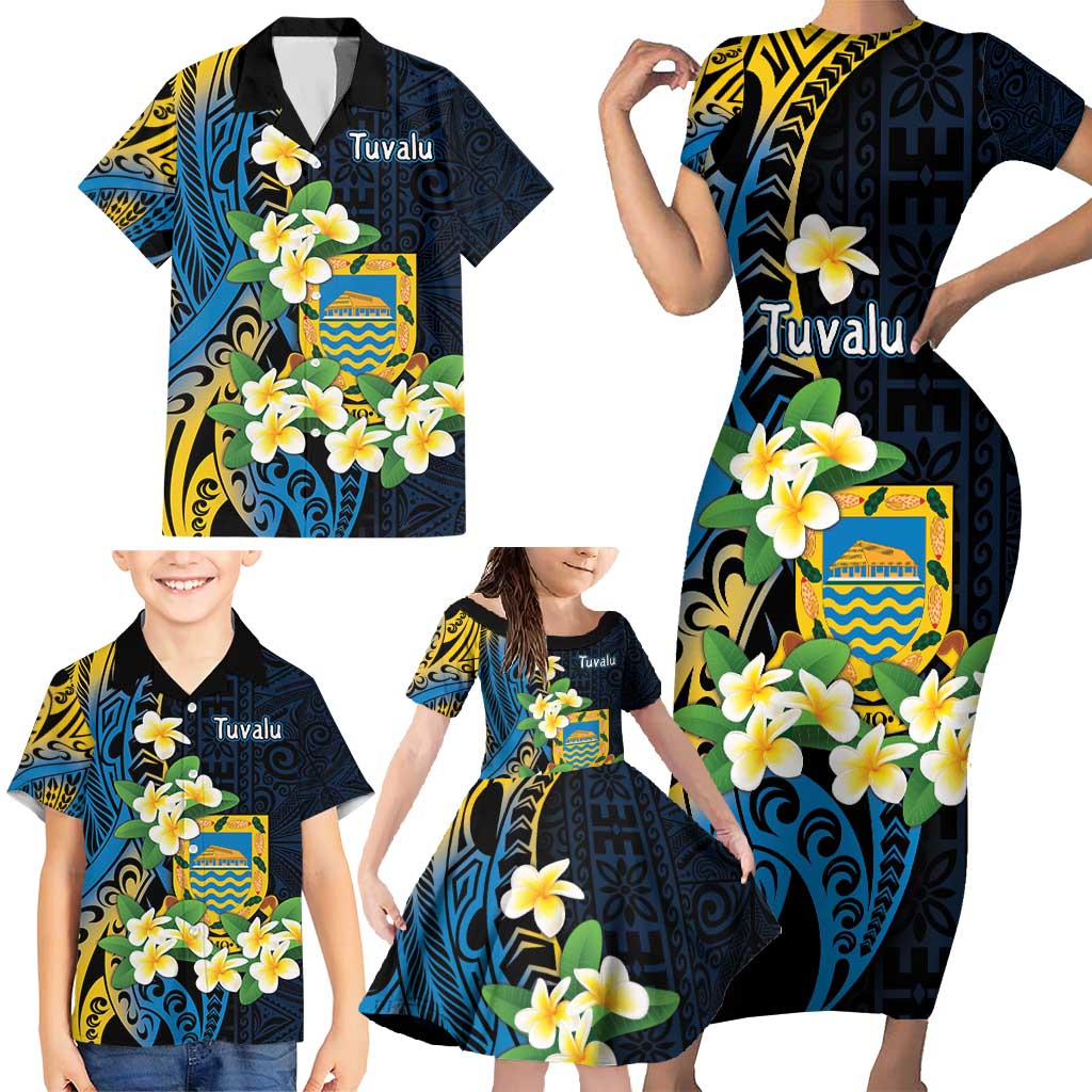 Personalised Tuvalu Beautiful Plumeria Flower Family Matching Short Sleeve Bodycon Dress and Hawaiian Shirt LT9 - Polynesian Pride