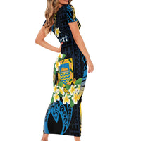 Personalised Tuvalu Beautiful Plumeria Flower Family Matching Short Sleeve Bodycon Dress and Hawaiian Shirt LT9 - Polynesian Pride