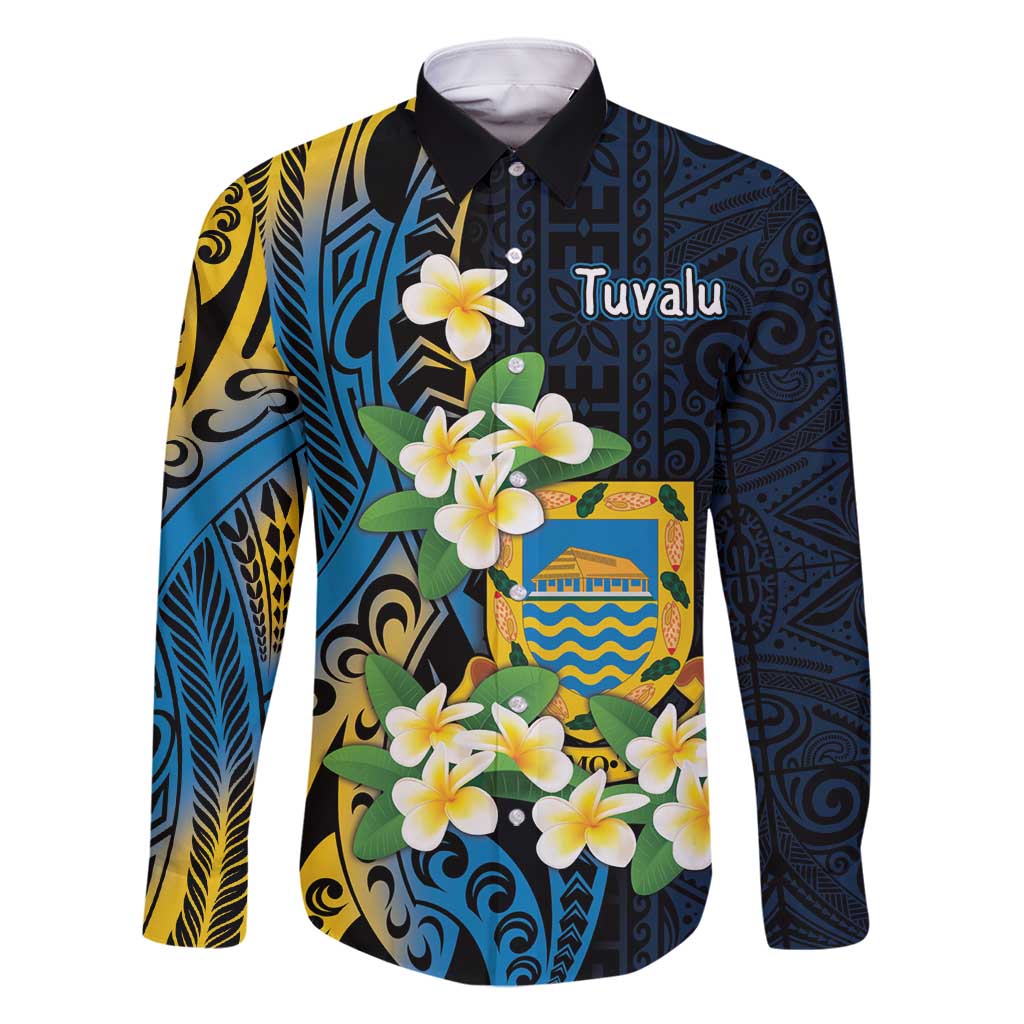 Personalised Tuvalu Beautiful Plumeria Flower Family Matching Tank Maxi Dress and Hawaiian Shirt LT9 Dad's Shirt - Long Sleeve Black - Polynesian Pride