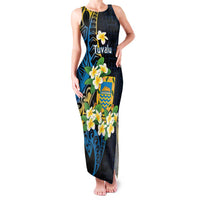 Personalised Tuvalu Beautiful Plumeria Flower Family Matching Tank Maxi Dress and Hawaiian Shirt LT9 Mom's Dress Black - Polynesian Pride