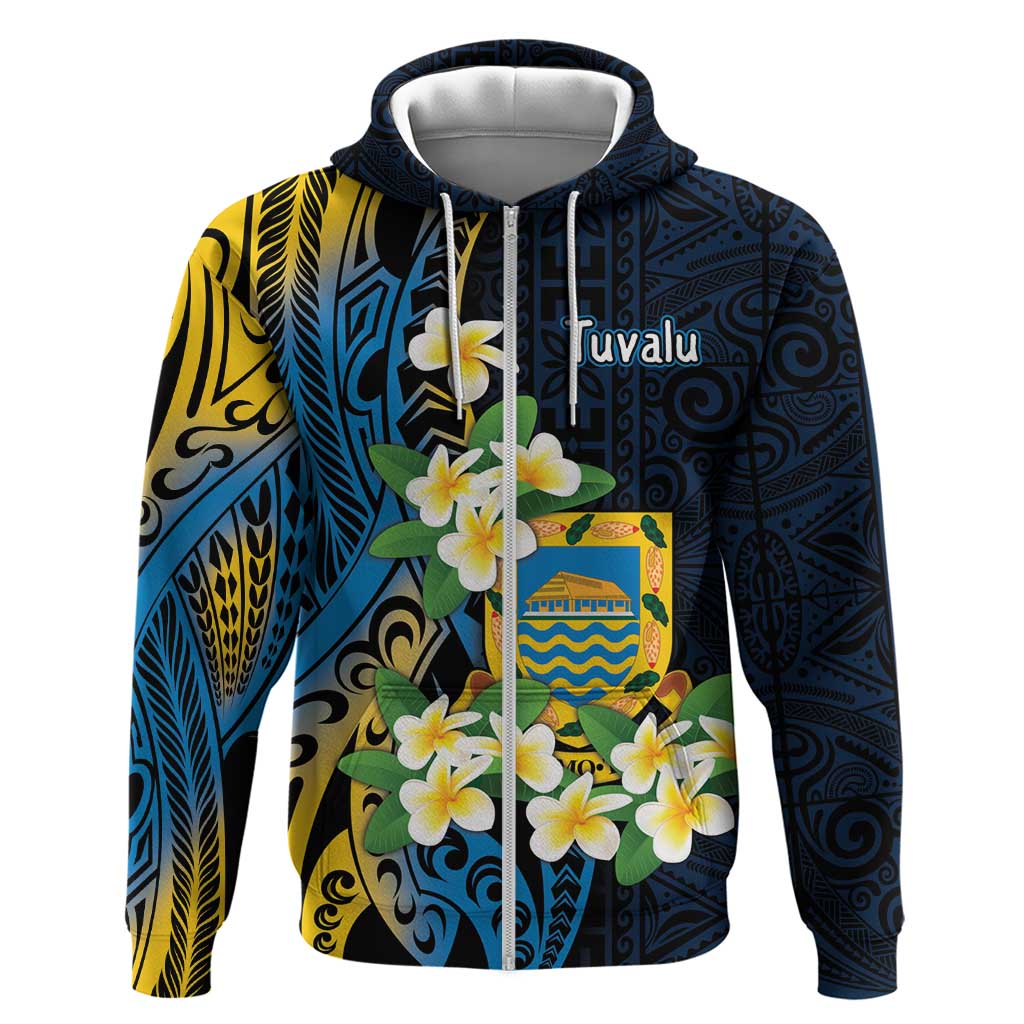 Personalised Tuvalu Beautiful Plumeria Flower Zip Hoodie LT9 Zip Hoodie Black - Polynesian Pride
