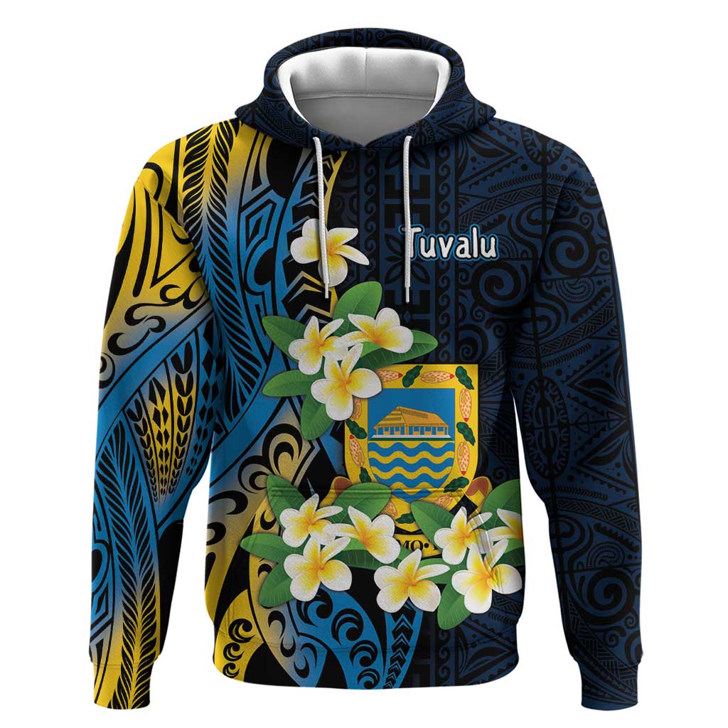 Personalised Tuvalu Beautiful Plumeria Flower Zip Hoodie LT9 Pullover Hoodie Black - Polynesian Pride