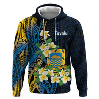 Personalised Tuvalu Beautiful Plumeria Flower Zip Hoodie LT9 Pullover Hoodie Black - Polynesian Pride