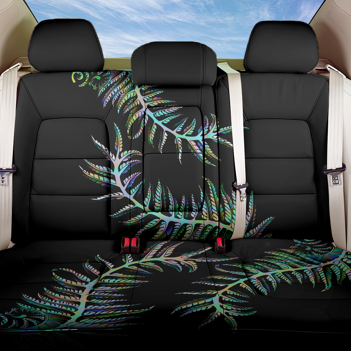 New Zealand Back Car Seat Cover Aotearoa Silver Fern Mixed Papua Shell Green Vibe LT9 One Size Green - Polynesian Pride