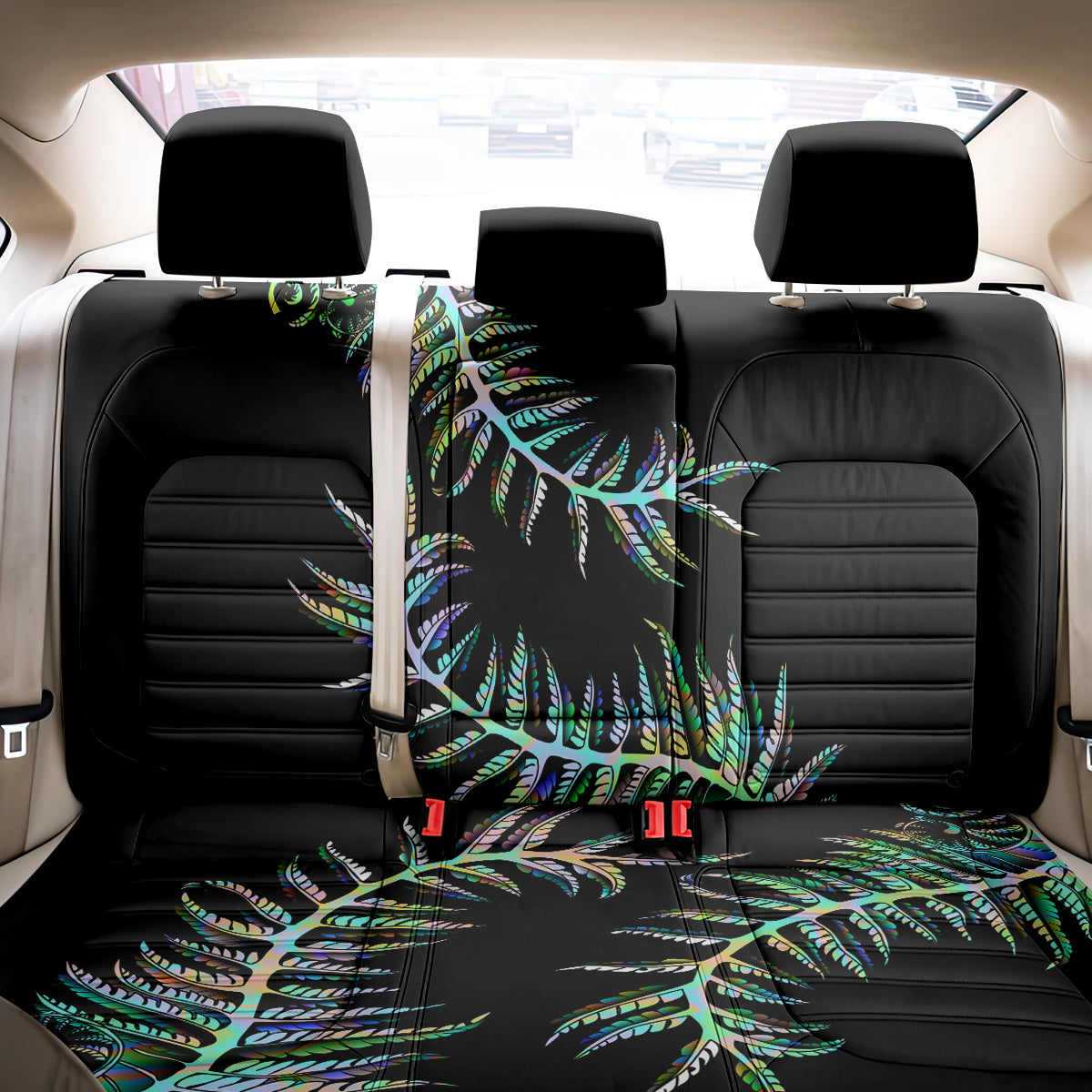 New Zealand Back Car Seat Cover Aotearoa Silver Fern Mixed Papua Shell Green Vibe LT9 - Polynesian Pride