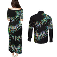 New Zealand Couples Matching Puletasi Dress and Long Sleeve Button Shirt Aotearoa Silver Fern Mixed Papua Shell Green Vibe LT9 - Polynesian Pride