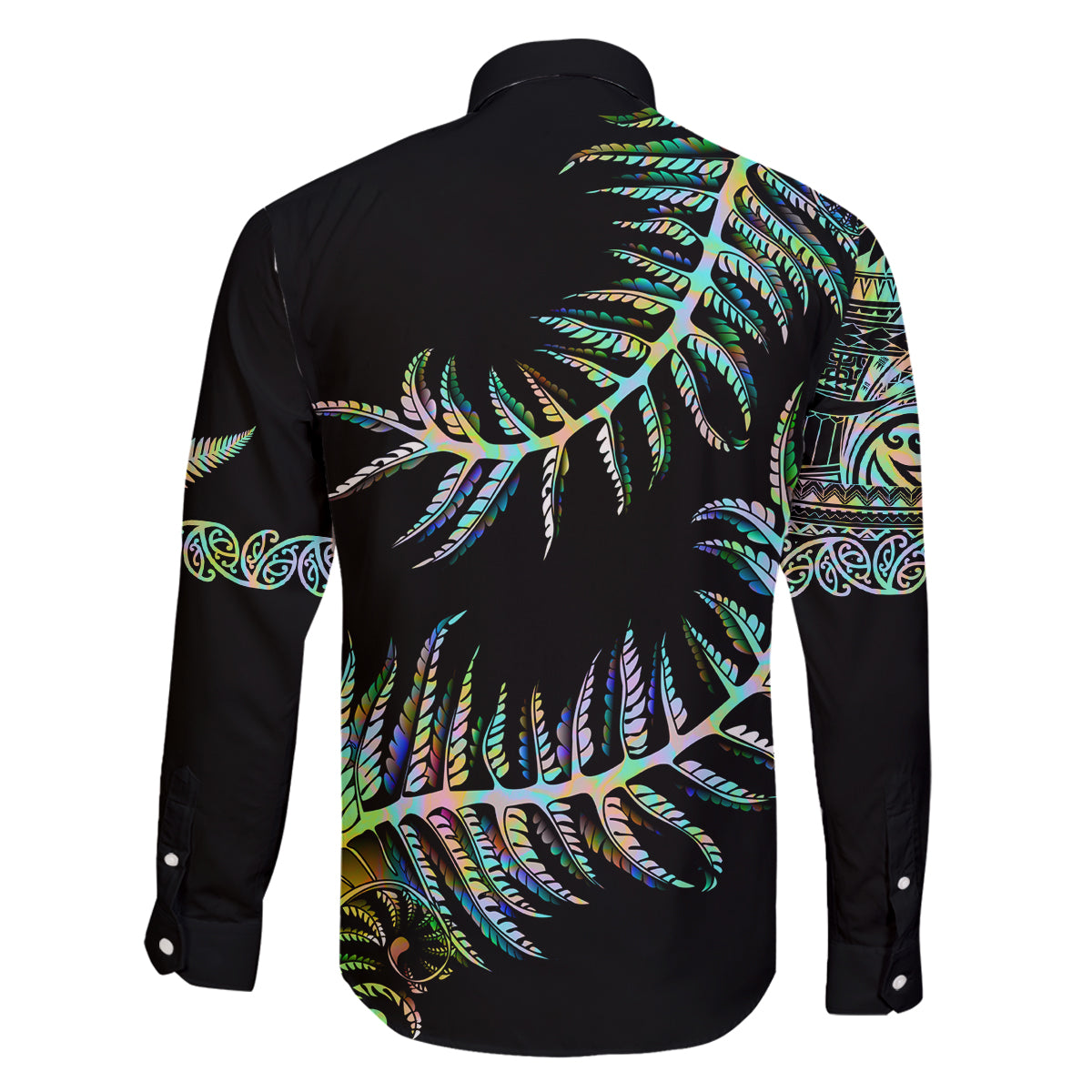 New Zealand Family Matching Off Shoulder Long Sleeve Dress and Hawaiian Shirt Aotearoa Silver Fern Mixed Papua Shell Green Vibe LT9 - Polynesian Pride