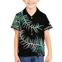 New Zealand Family Matching Off Shoulder Long Sleeve Dress and Hawaiian Shirt Aotearoa Silver Fern Mixed Papua Shell Green Vibe LT9 Son's Shirt Green - Polynesian Pride