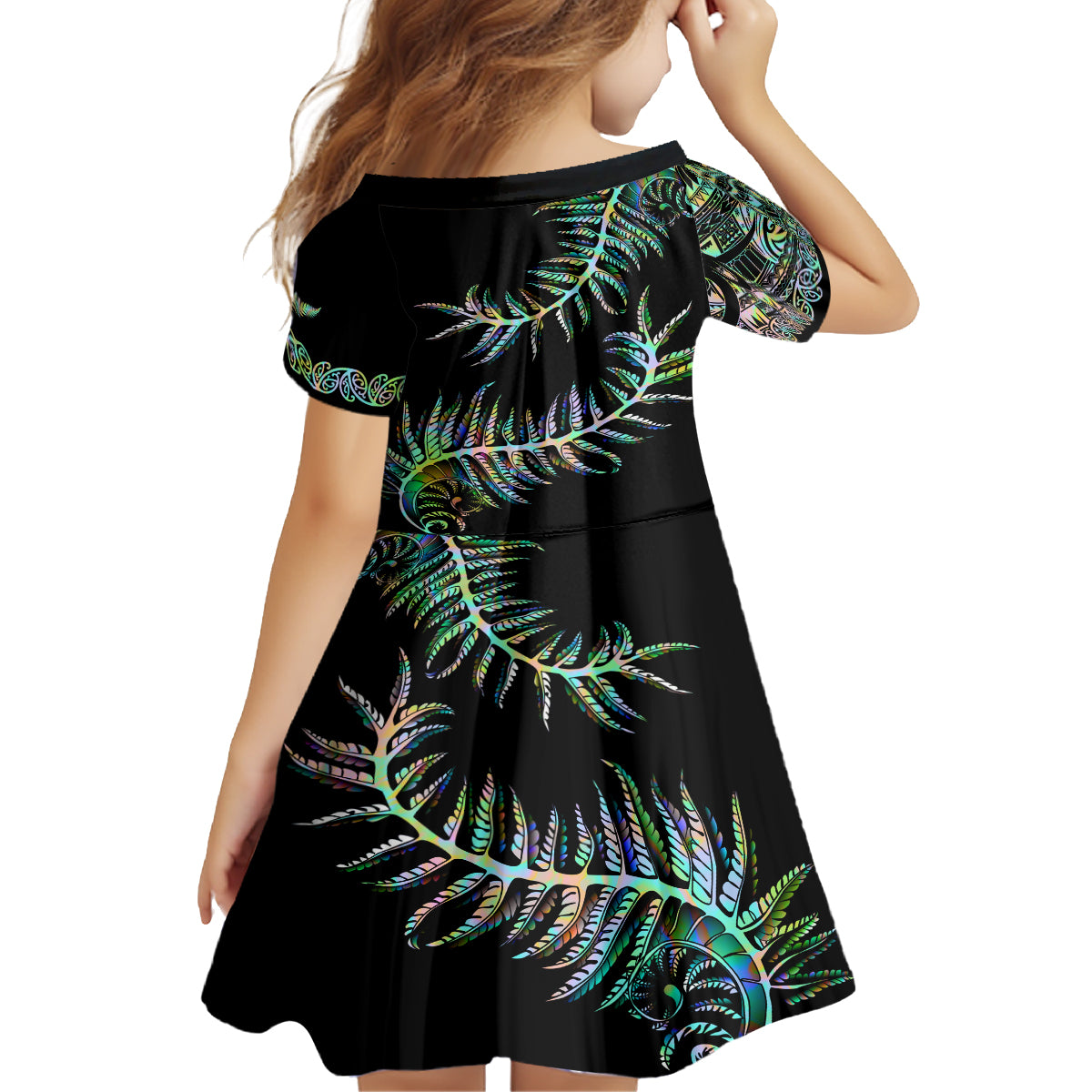 New Zealand Family Matching Puletasi Dress and Hawaiian Shirt Aotearoa Silver Fern Mixed Papua Shell Green Vibe LT9 - Polynesian Pride