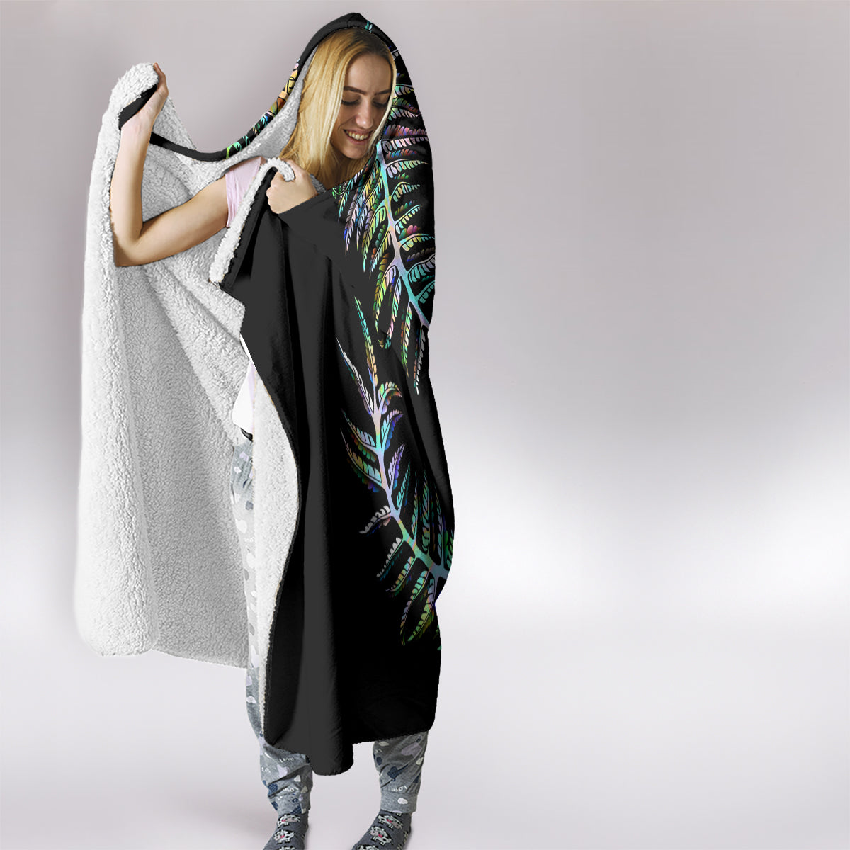 New Zealand Hooded Blanket Aotearoa Silver Fern Mixed Papua Shell Green Vibe LT9 - Polynesian Pride