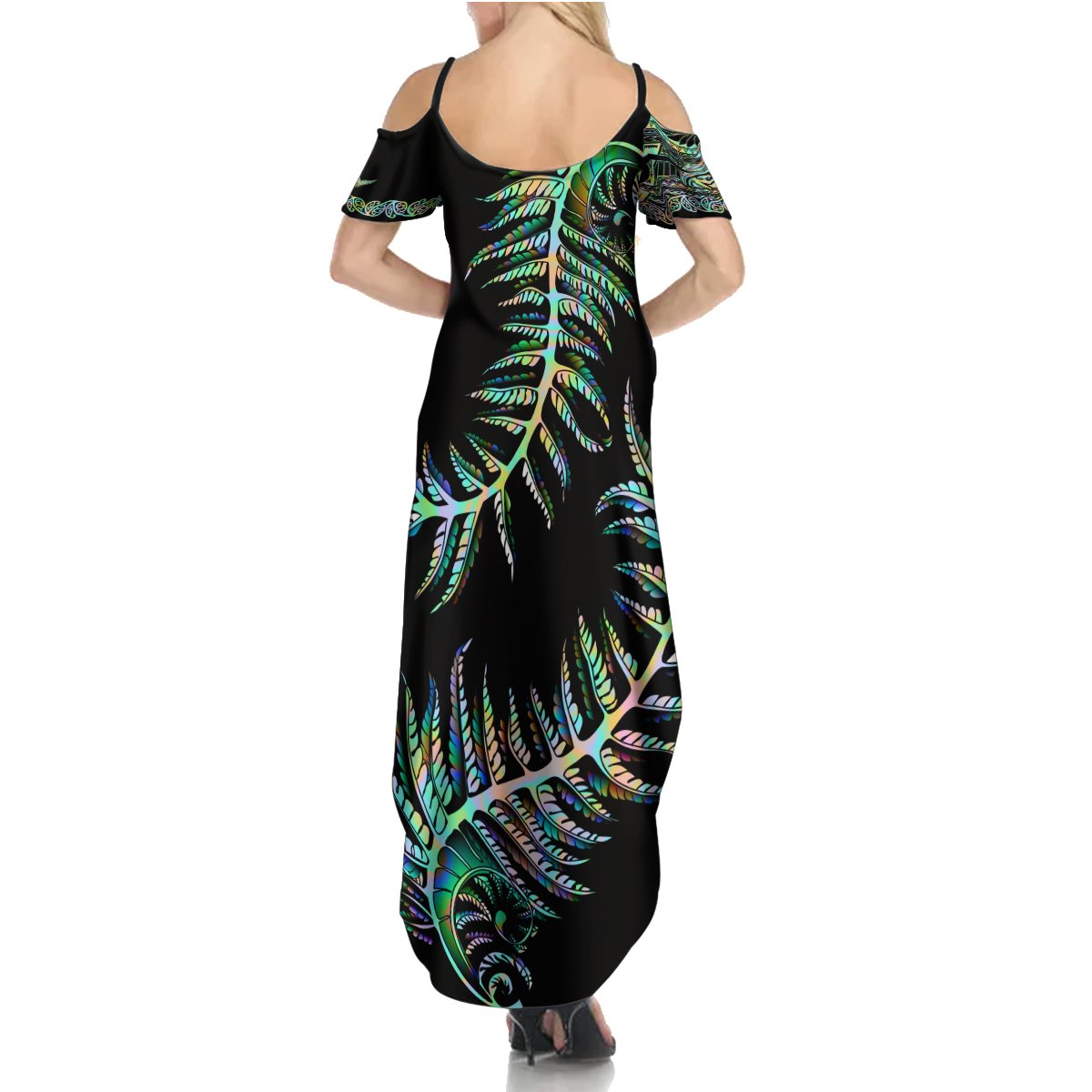 New Zealand Summer Maxi Dress Aotearoa Silver Fern Mixed Papua Shell Green Vibe LT9 - Polynesian Pride