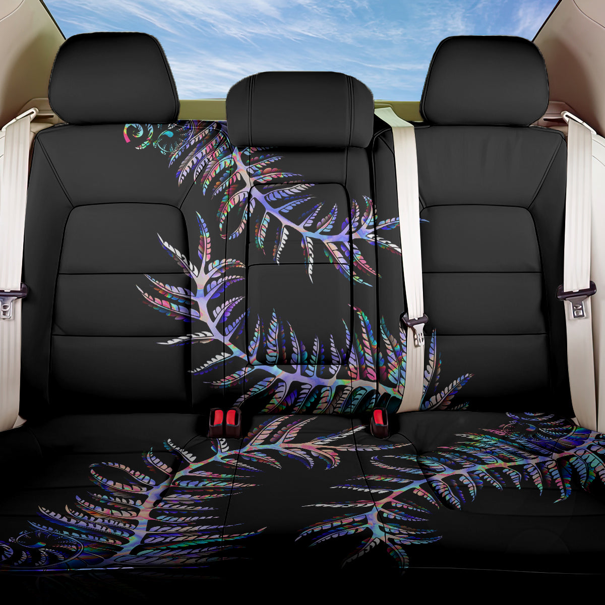 New Zealand Back Car Seat Cover Aotearoa Silver Fern Mixed Papua Shell Purple Vibe LT9 One Size Purple - Polynesian Pride