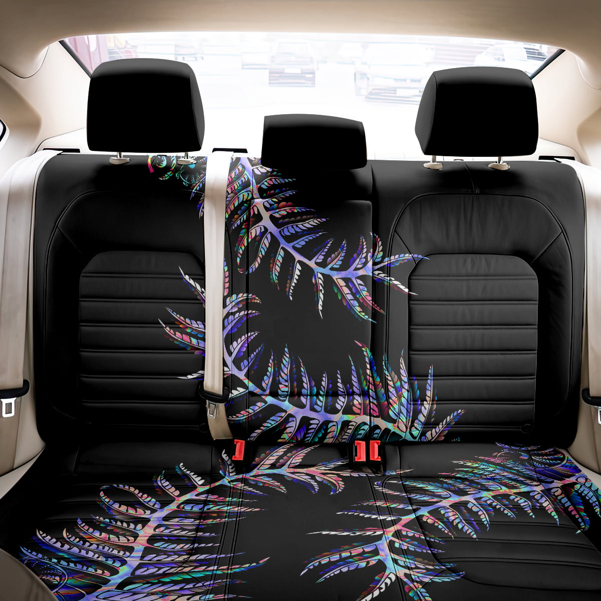 New Zealand Back Car Seat Cover Aotearoa Silver Fern Mixed Papua Shell Purple Vibe LT9 - Polynesian Pride