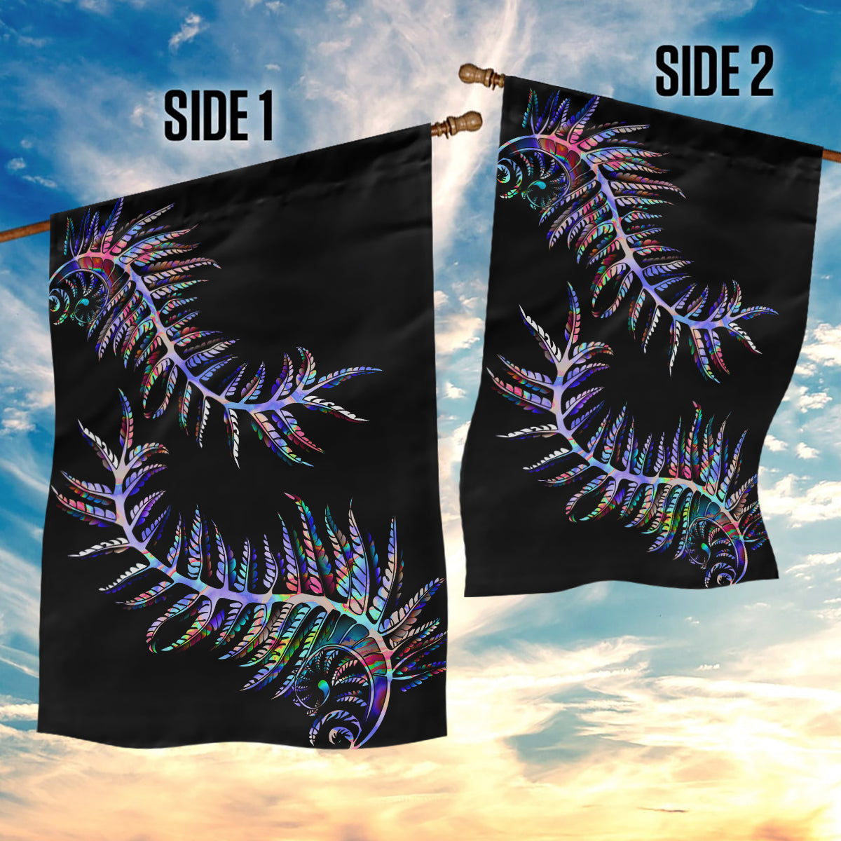 New Zealand Garden Flag Aotearoa Silver Fern Mixed Papua Shell Purple Vibe LT9 - Polynesian Pride