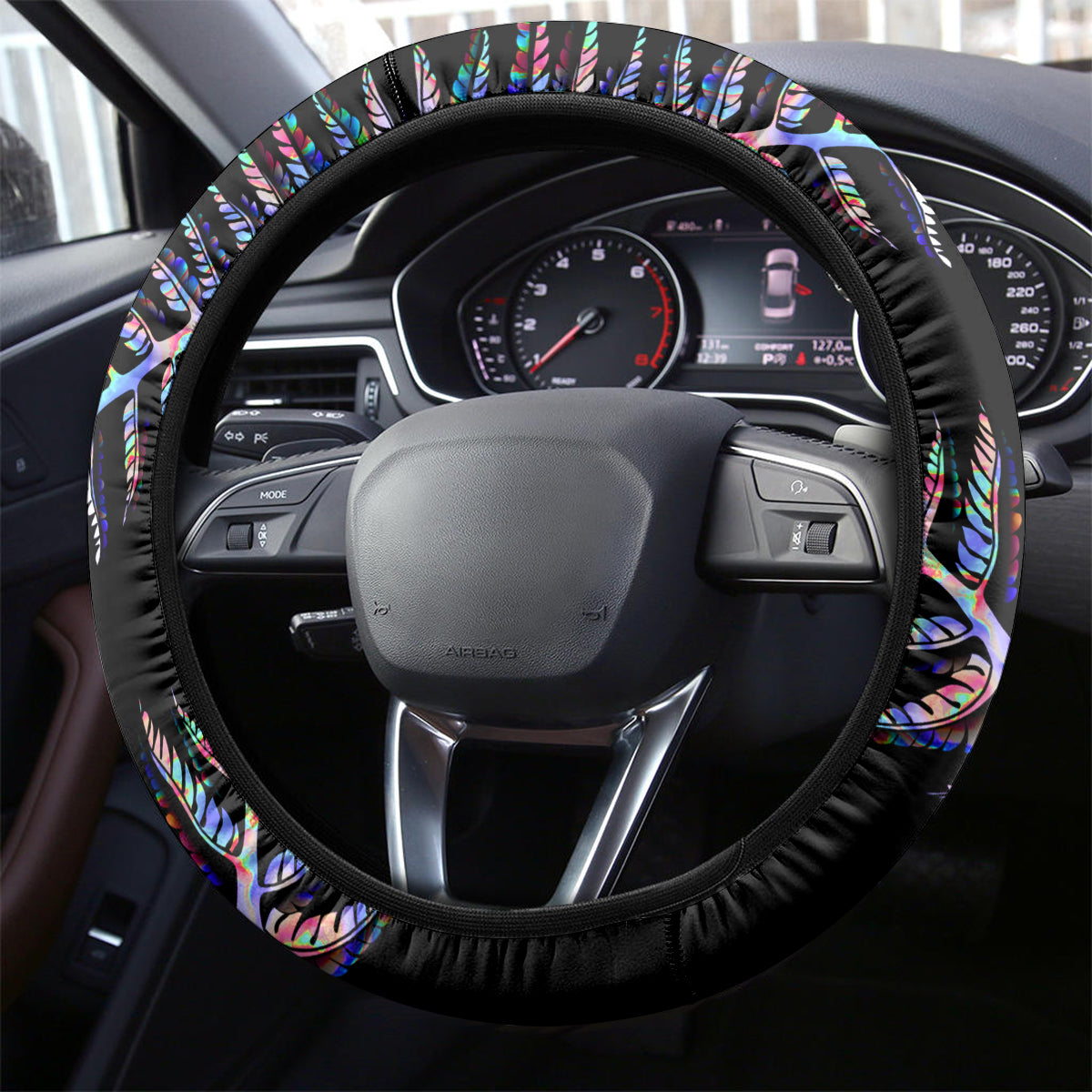 New Zealand Steering Wheel Cover Aotearoa Silver Fern Mixed Papua Shell Purple Vibe LT9 - Polynesian Pride