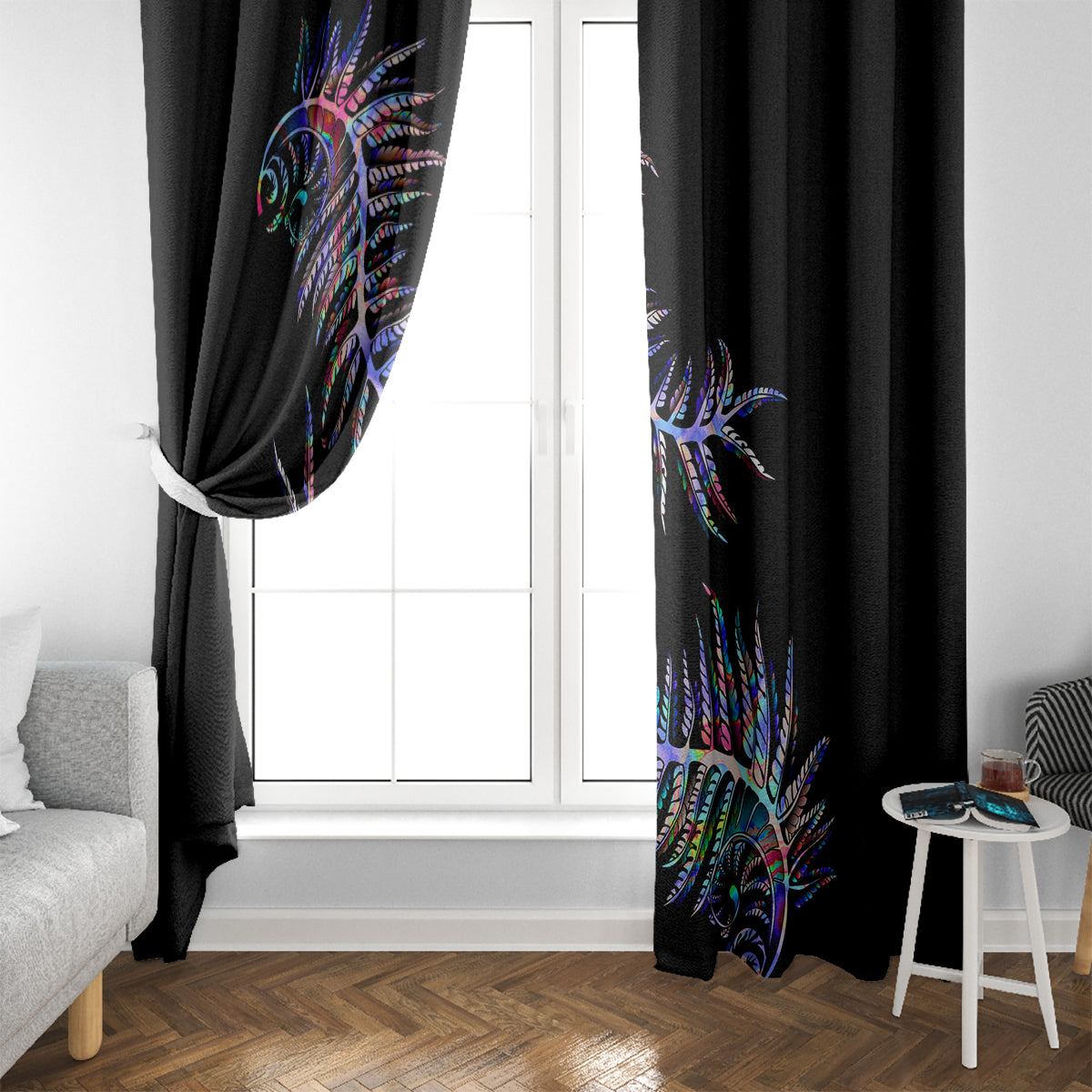 New Zealand Window Curtain Aotearoa Silver Fern Mixed Papua Shell Purple Vibe LT9 - Polynesian Pride