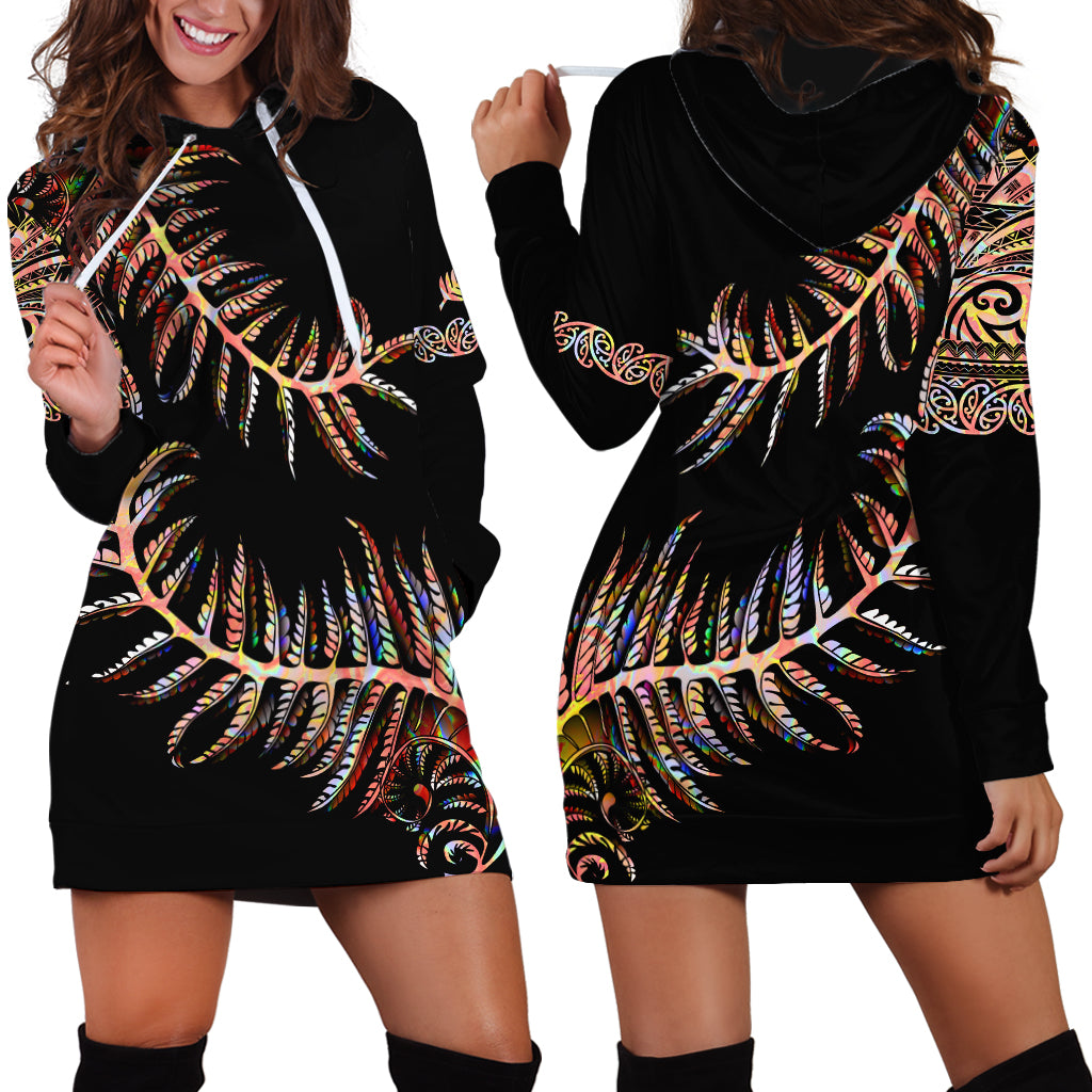 New Zealand Hoodie Dress Aotearoa Silver Fern Mixed Papua Shell Red Vibe LT9 - Polynesian Pride