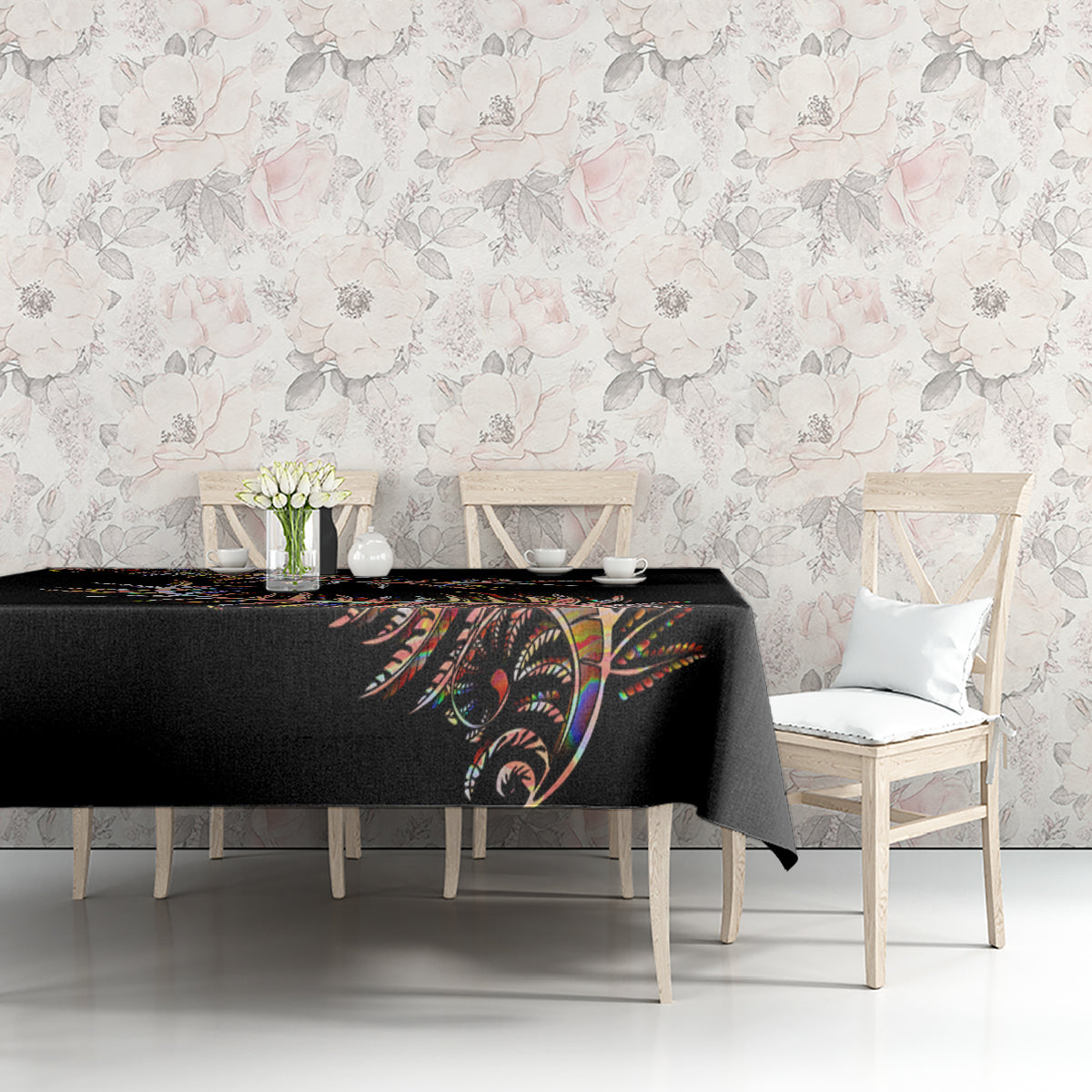 New Zealand Tablecloth Aotearoa Silver Fern Mixed Papua Shell Red Vibe LT9 - Polynesian Pride