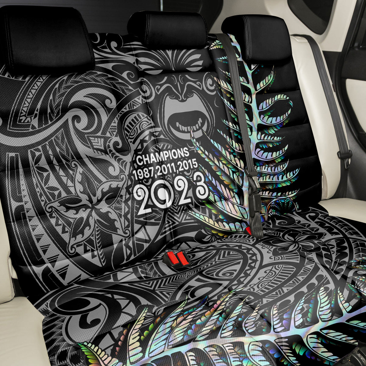 New Zealand Rugby Back Car Seat Cover NZ Black Fern Champions History With Papua Shell LT9 - Polynesian Pride
