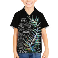 New Zealand Rugby Family Matching Off Shoulder Long Sleeve Dress and Hawaiian Shirt NZ Black Fern Champions History With Papua Shell LT9 Son's Shirt Black - Polynesian Pride
