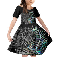 Custom New Zealand Rugby Family Matching Mermaid Dress and Hawaiian Shirt NZ Black Fern Champions History With Papua Shell LT9 Daughter's Dress Black - Polynesian Pride
