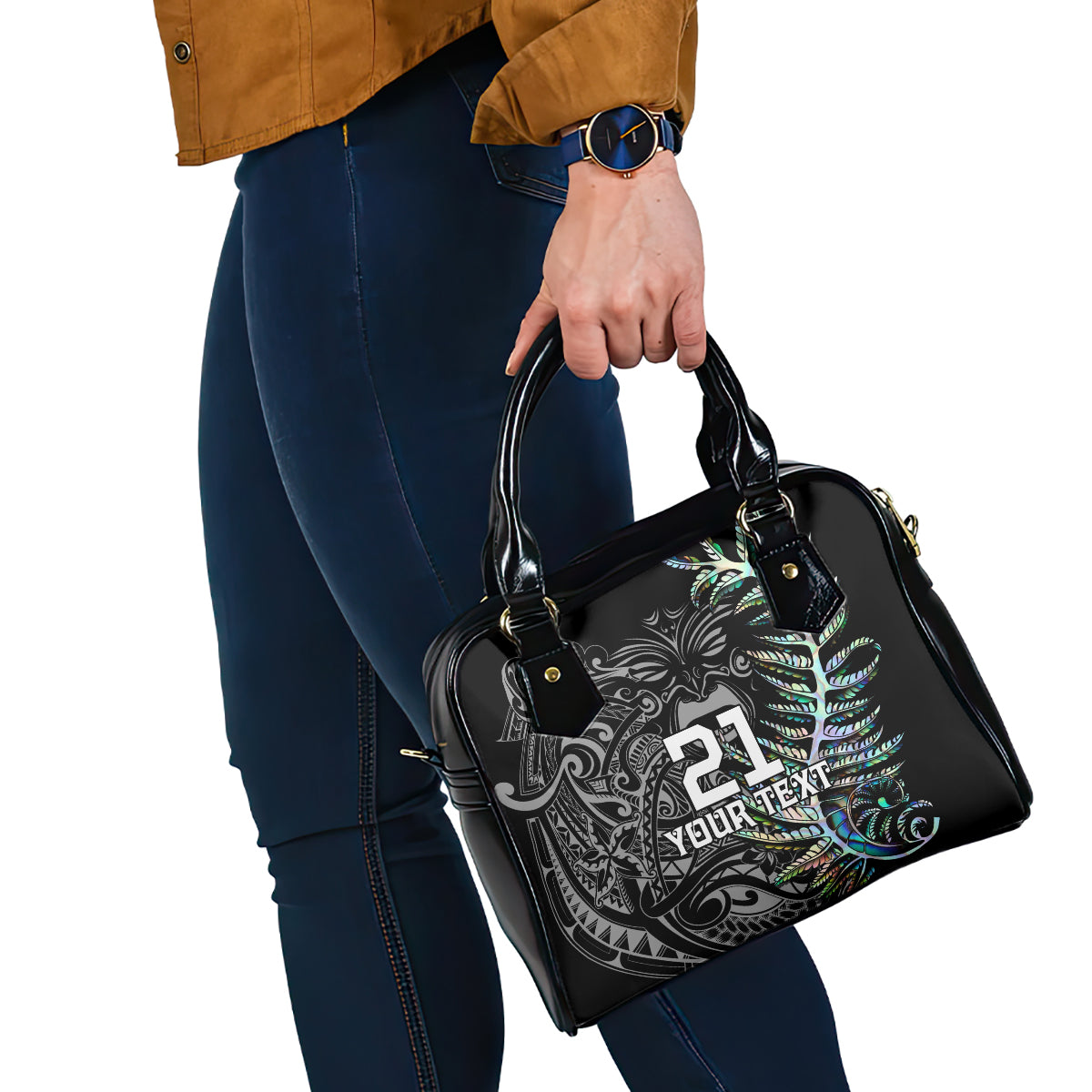 Custom New Zealand Rugby Shoulder Handbag NZ Black Fern Champions History With Papua Shell LT9 - Polynesian Pride