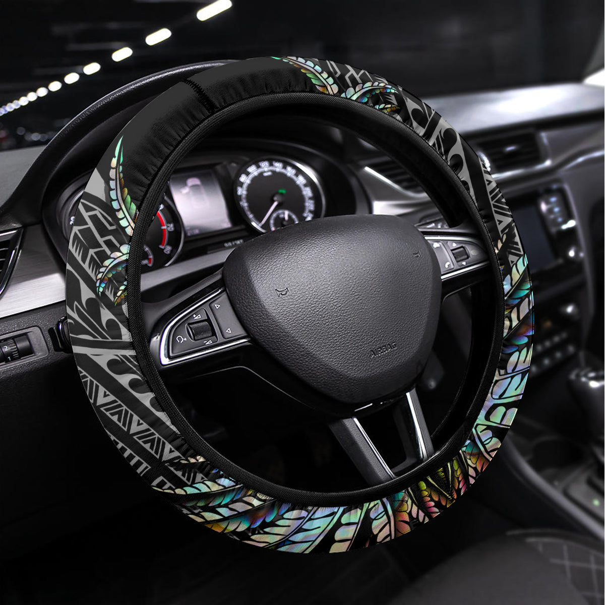 New Zealand Rugby Steering Wheel Cover NZ Black Fern Champions History With Papua Shell LT9 Universal Fit Black - Polynesian Pride
