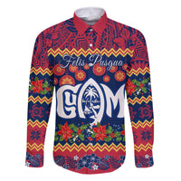 Personalised Guam Christmas Family Matching Mermaid Dress and Hawaiian Shirt Felis Pusgua Santa Beach Polynesian Pattern LT9 Dad's Shirt - Long Sleeve Blue - Polynesian Pride