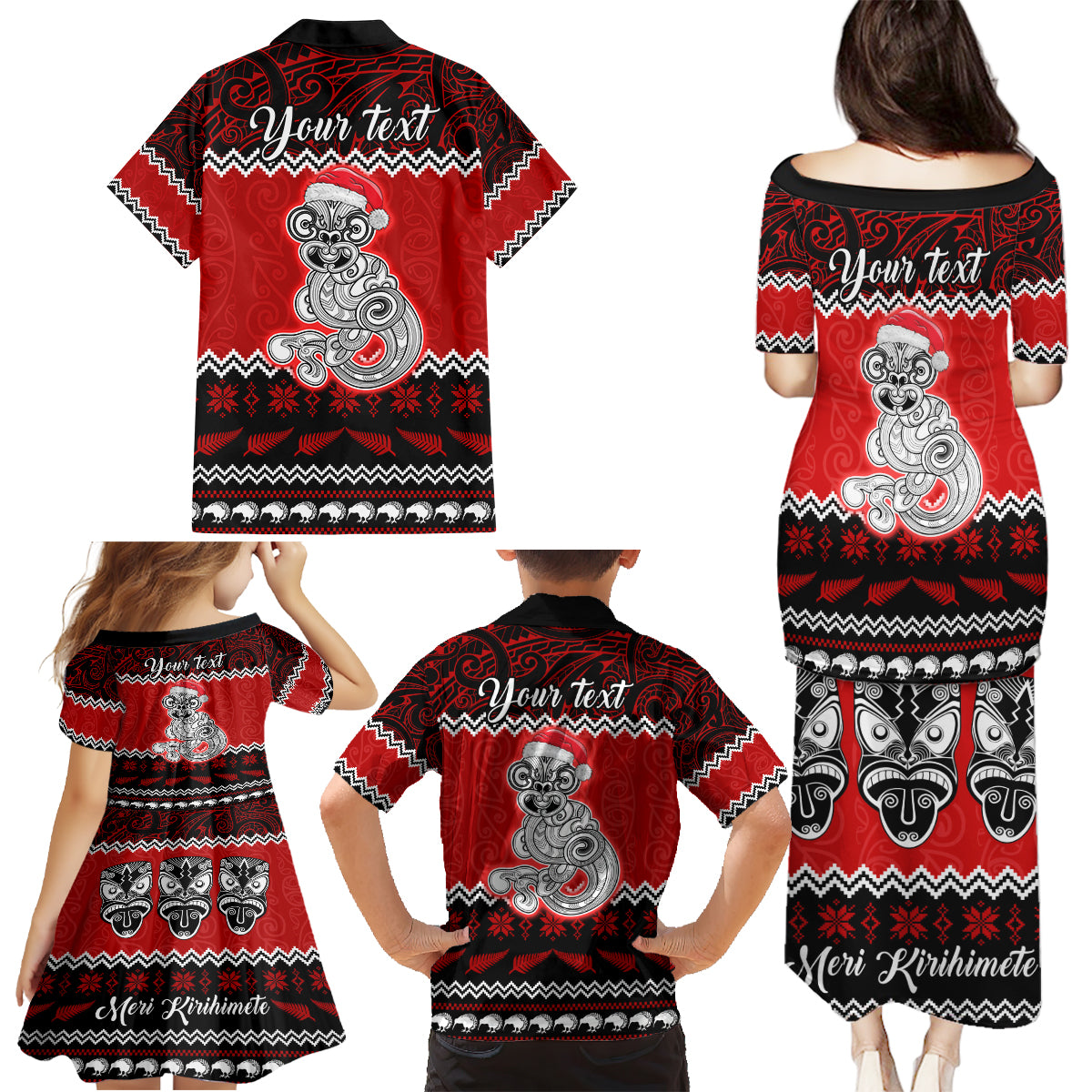 Personalised New Zealand Christmas Family Matching Puletasi Dress and Hawaiian Shirt Maori Tiki Meri Kirihimete LT9 - Polynesian Pride