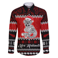 Personalised New Zealand Christmas Family Matching Puletasi Dress and Hawaiian Shirt Maori Tiki Meri Kirihimete LT9 Dad's Shirt - Long Sleeve Red - Polynesian Pride