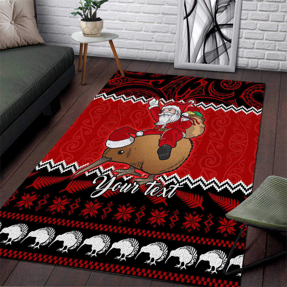 Personalised New Zealand Christmas Area Rug Kiwi Santa Claus Maori Meri Kirihimete LT9 Red - Polynesian Pride